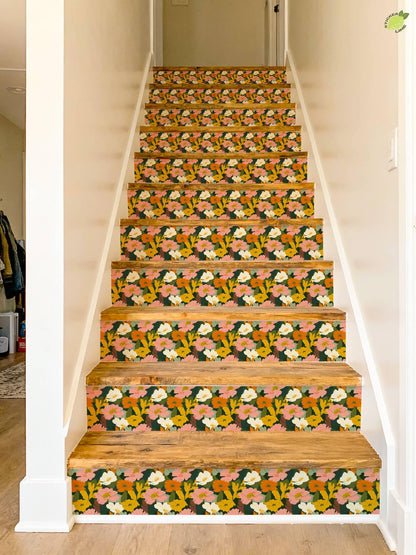 Vintage Botanical Garden Floral peel and stick stair riser decals, photo 7 of 8