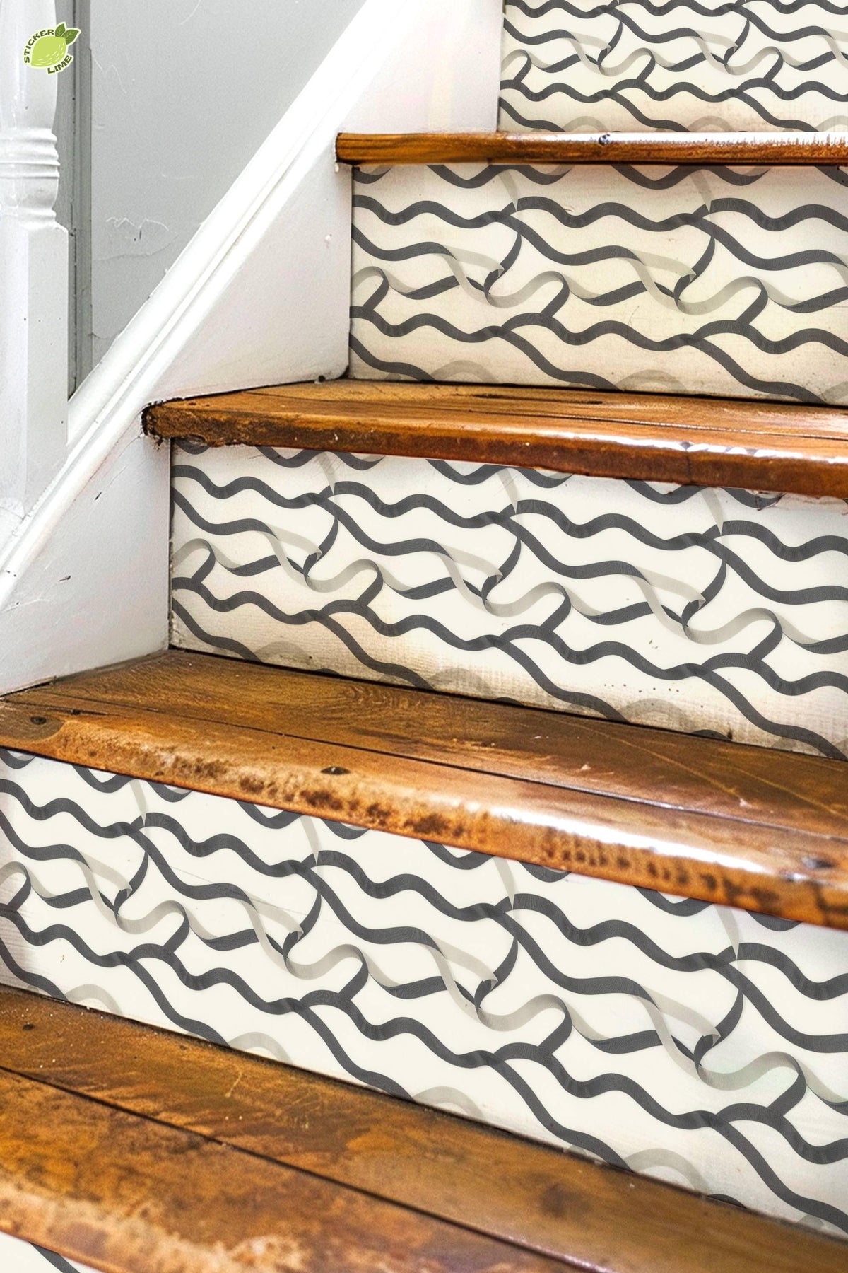Charcoal Entangled Lines peel and stick stair riser decals, photo 2 of 8
