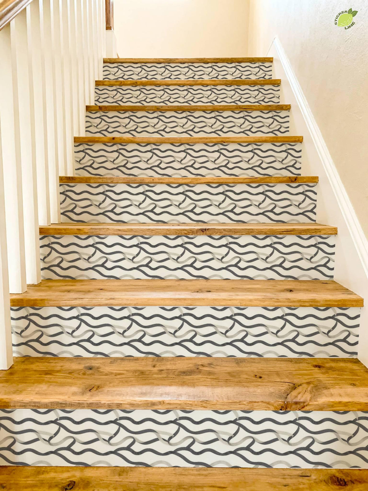 Charcoal Entangled Lines peel and stick stair riser decals, photo 8 of 8