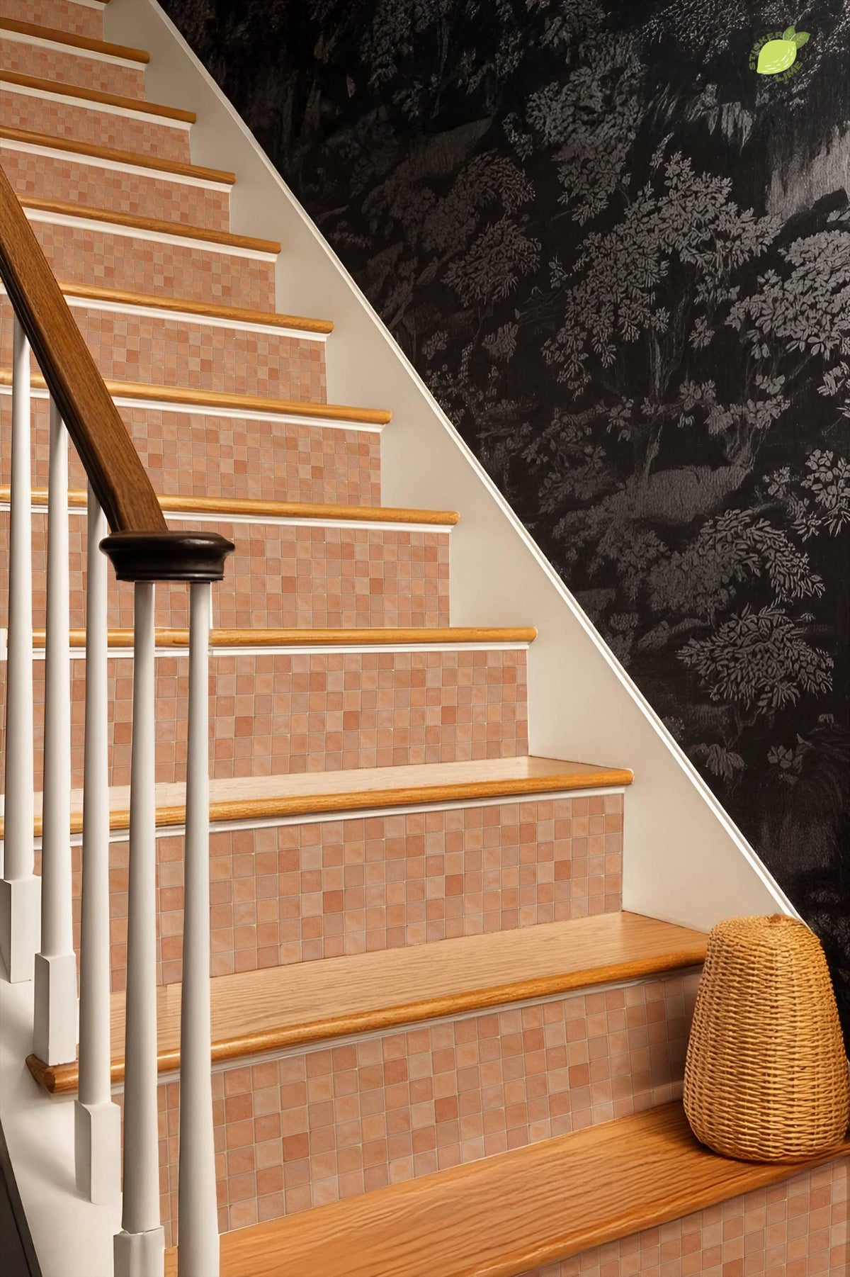 Rustic Terracotta Square Grid peel and stick stair riser decals, photo 4 of 8