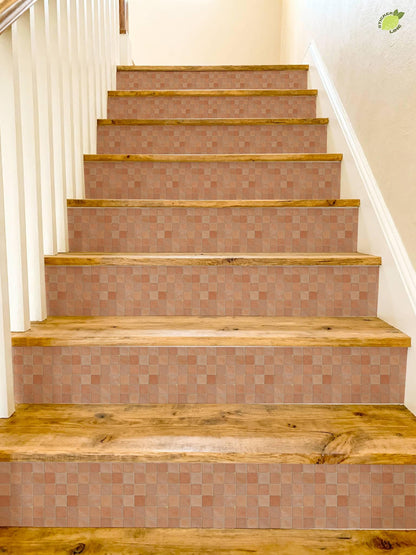 Rustic Terracotta Square Grid peel and stick stair riser decals, photo 8 of 8