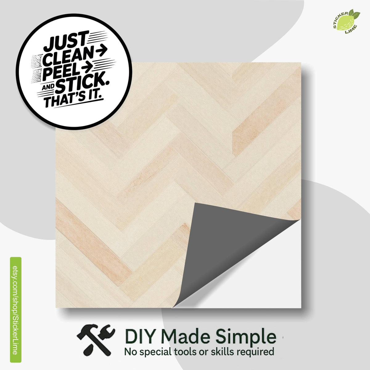 Warm Ivory Architectural Herringbone peel and stick tile decals, photo 2 of 8