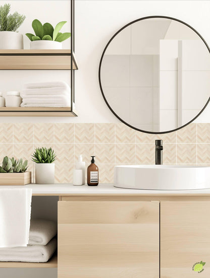 Warm Ivory Architectural Herringbone peel and stick tile decals, photo 3 of 8
