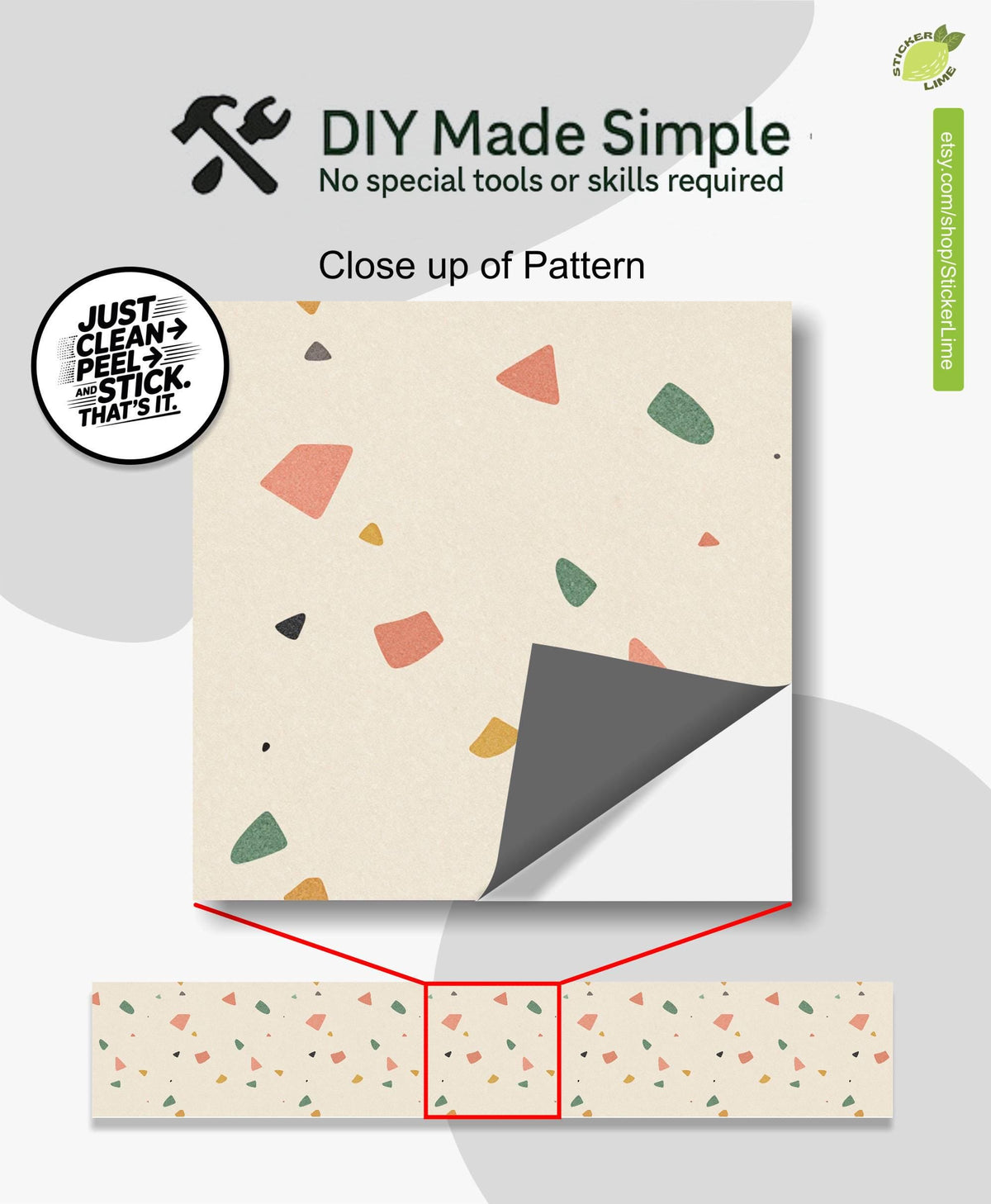 Sunwashed Terrazzo Macro Tile peel and stick stair riser decals, photo 2 of 8
