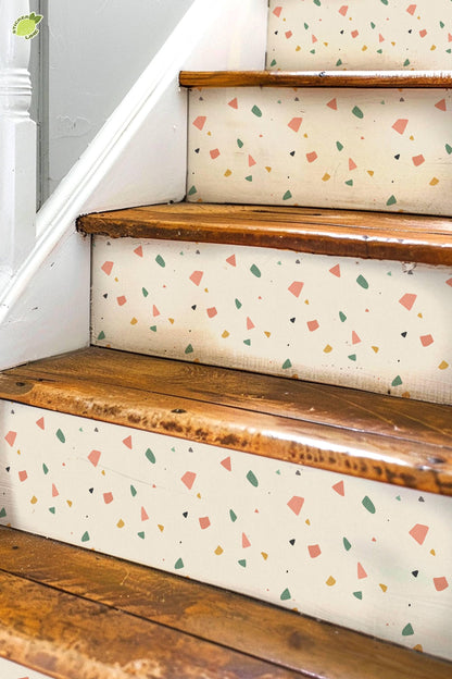 Sunwashed Terrazzo Macro Tile peel and stick stair riser decals, photo 3 of 8