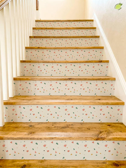 Sunwashed Terrazzo Macro Tile peel and stick stair riser decals, photo 4 of 8