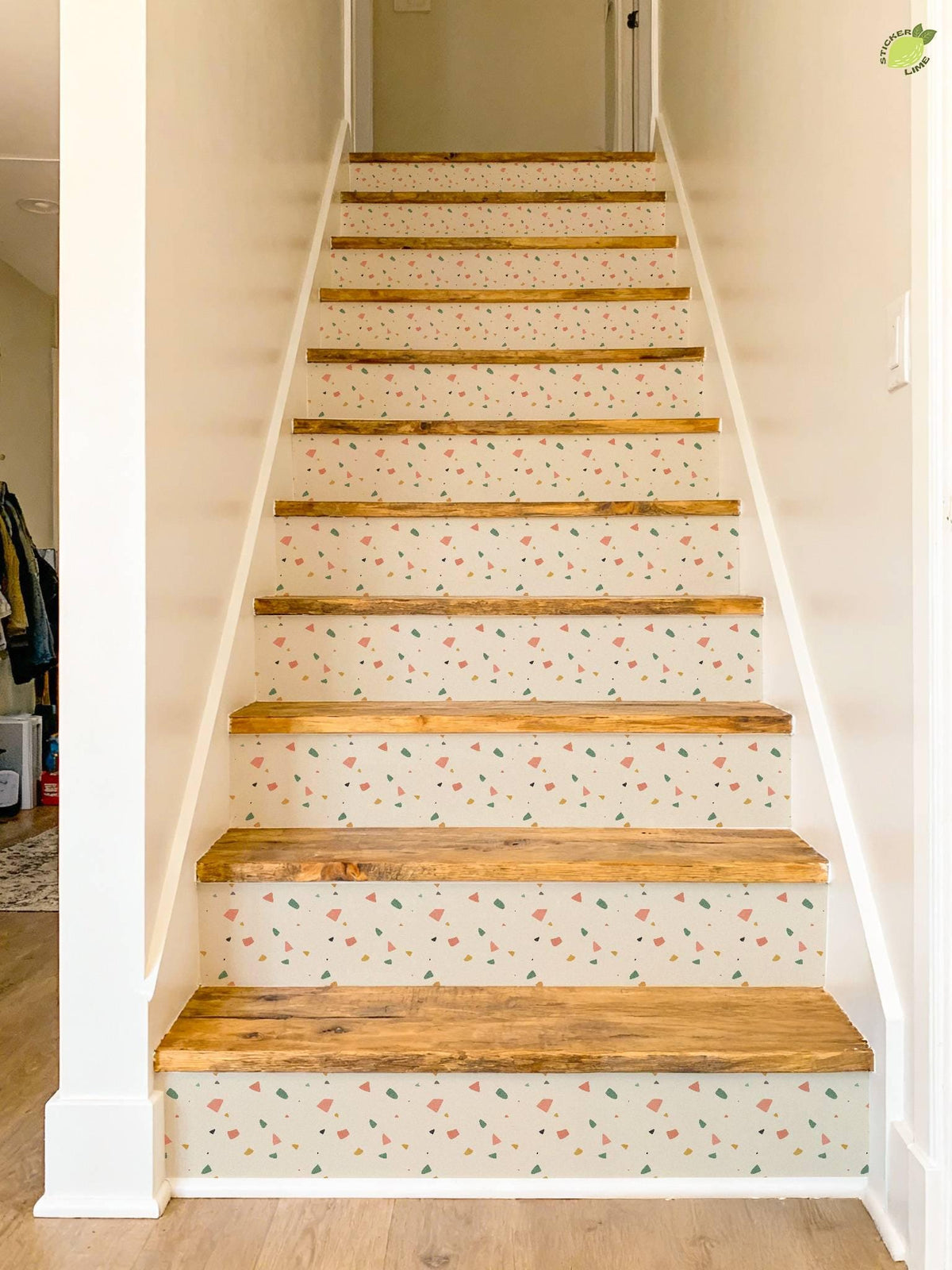 Sunwashed Terrazzo Macro Tile peel and stick stair riser decals, photo 6 of 8