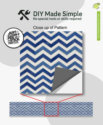 Indigo Wave Herringbone Tile peel and stick stair riser decals, photo 2 of 8