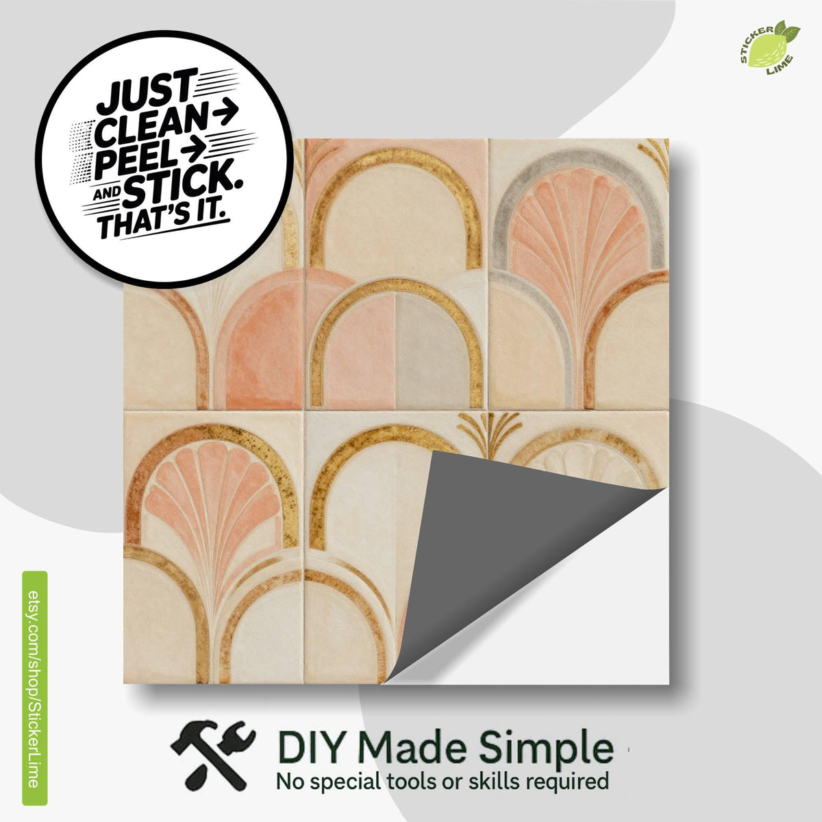 Sunwashed Art Deco Arch peel and stick tile decals, photo 2 of 8