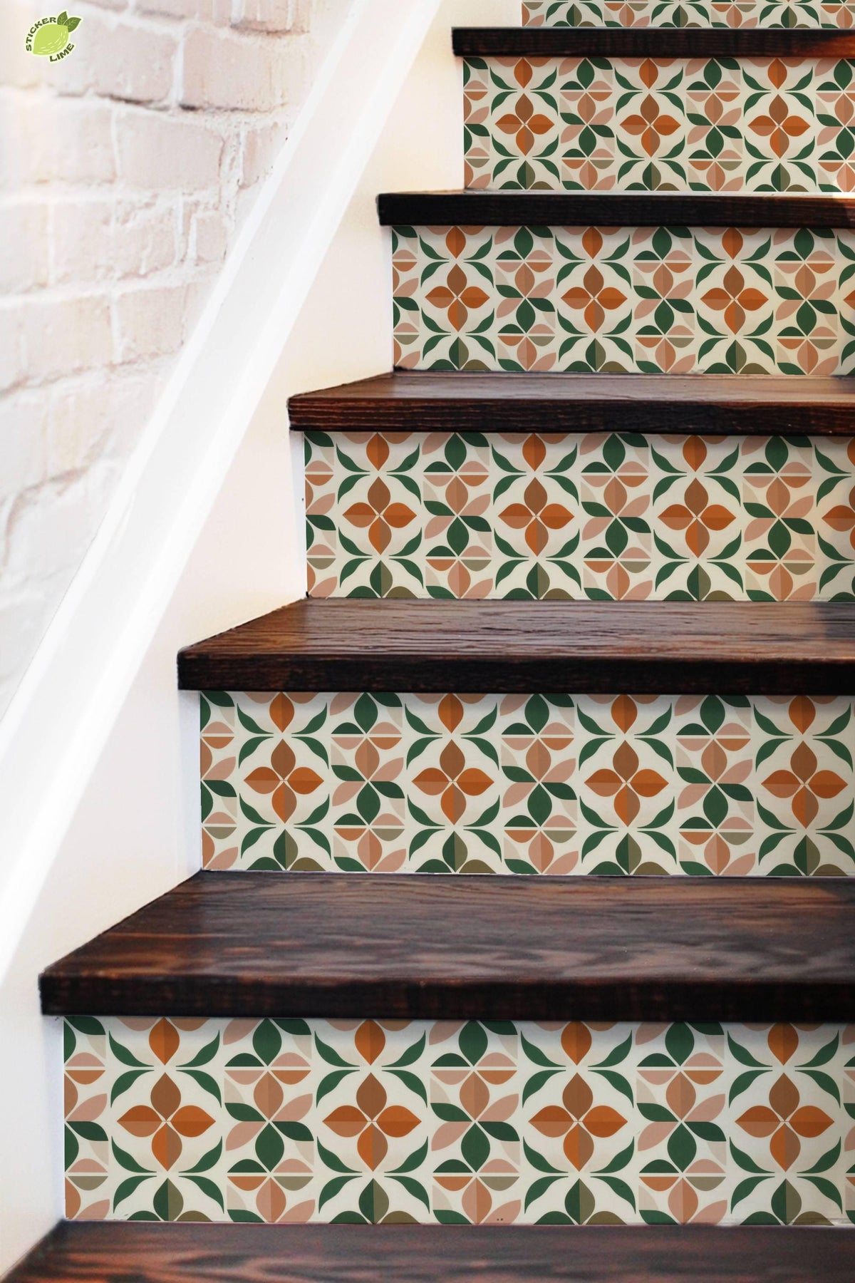Mid-Century Botanical Geometric Motif peel and stick stair riser decals, photo 5 of 8