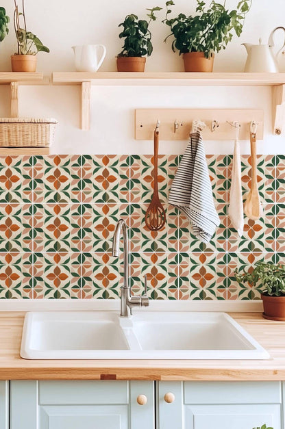 Mid-Century Botanical Geometric Motif peel and stick tile decals