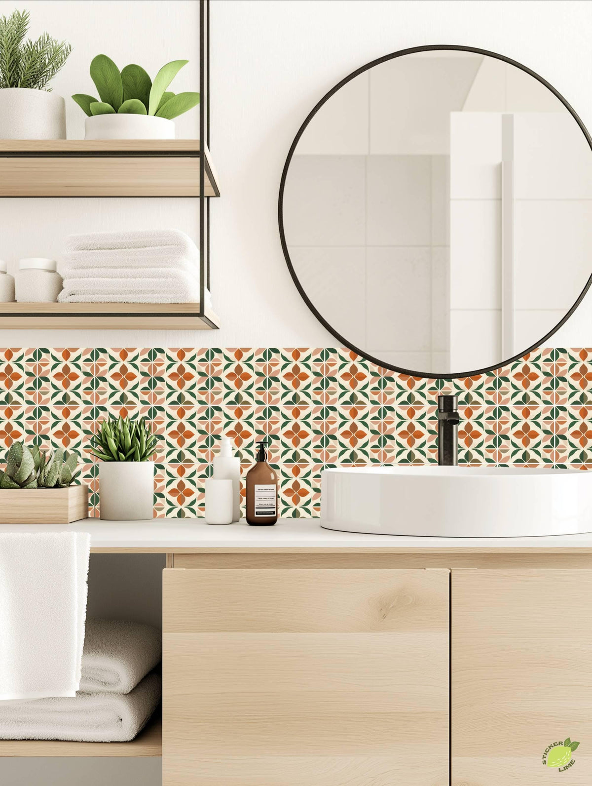 Mid-Century Botanical Geometric Motif peel and stick tile decals, photo 3 of 8