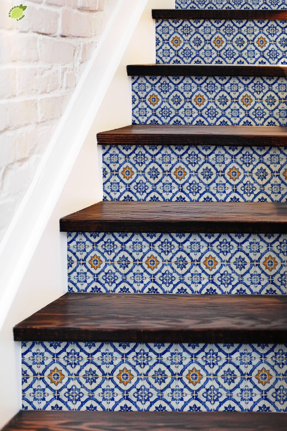 Cobalt Macro Moroccan Medallion peel and stick stair riser decals, photo 5 of 8
