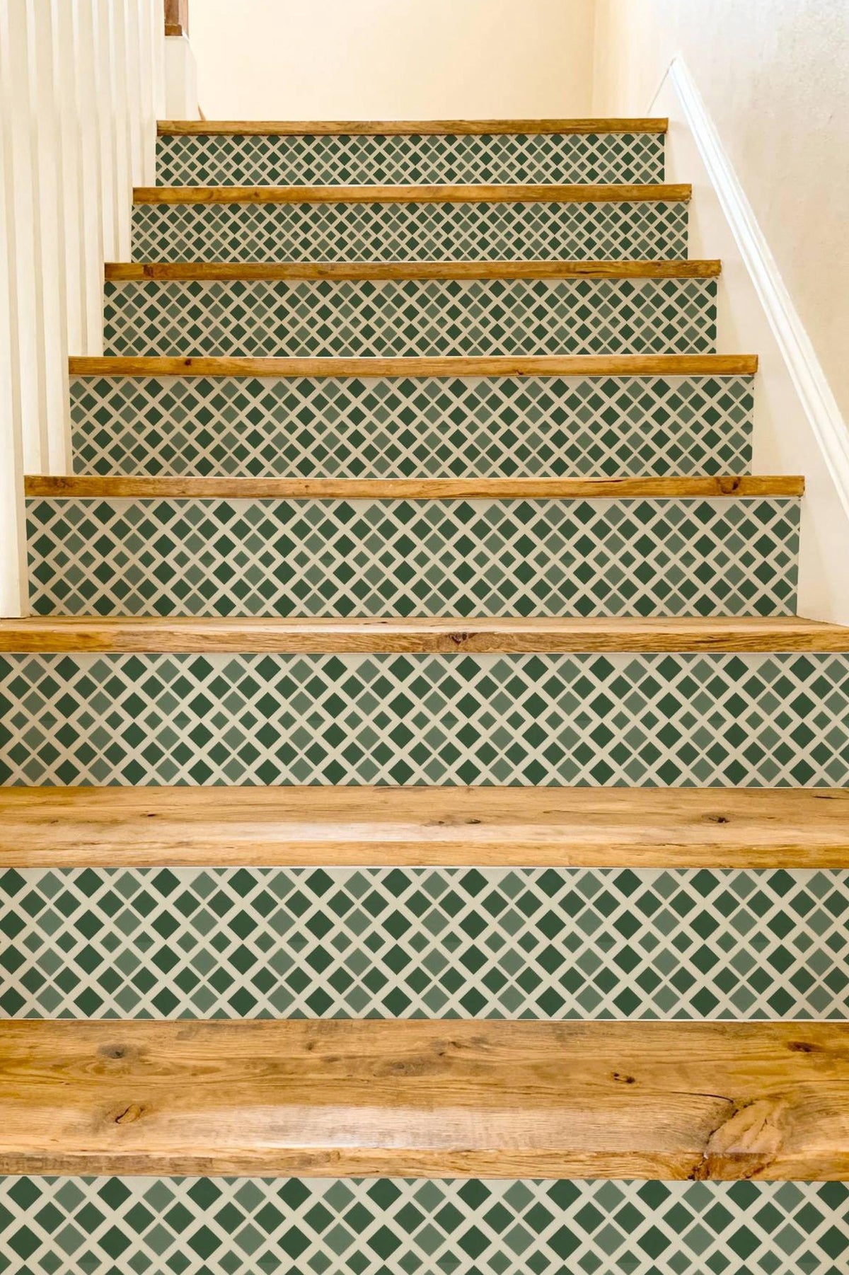 Midnight Olive Diamond Lattice peel and stick stair riser decals