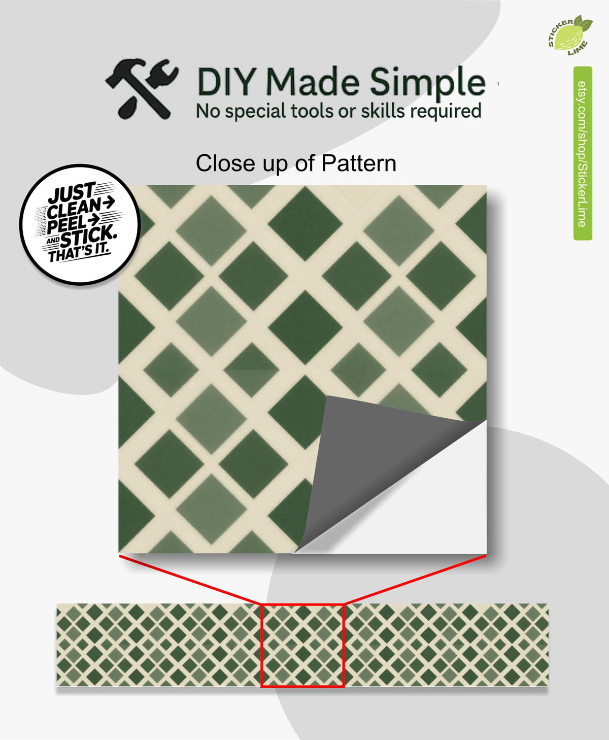 Midnight Olive Diamond Lattice peel and stick stair riser decals, photo 2 of 8