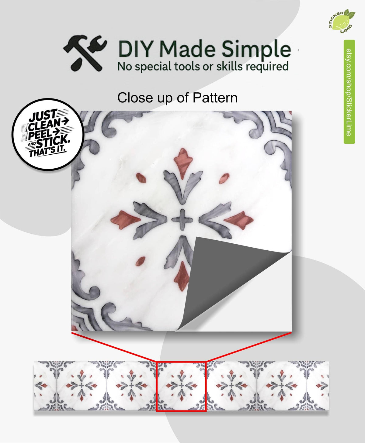 Mediterranean Scrollwork Motif peel and stick stair riser decals, photo 2 of 8