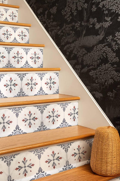 Mediterranean Scrollwork Motif peel and stick stair riser decals, photo 3 of 8
