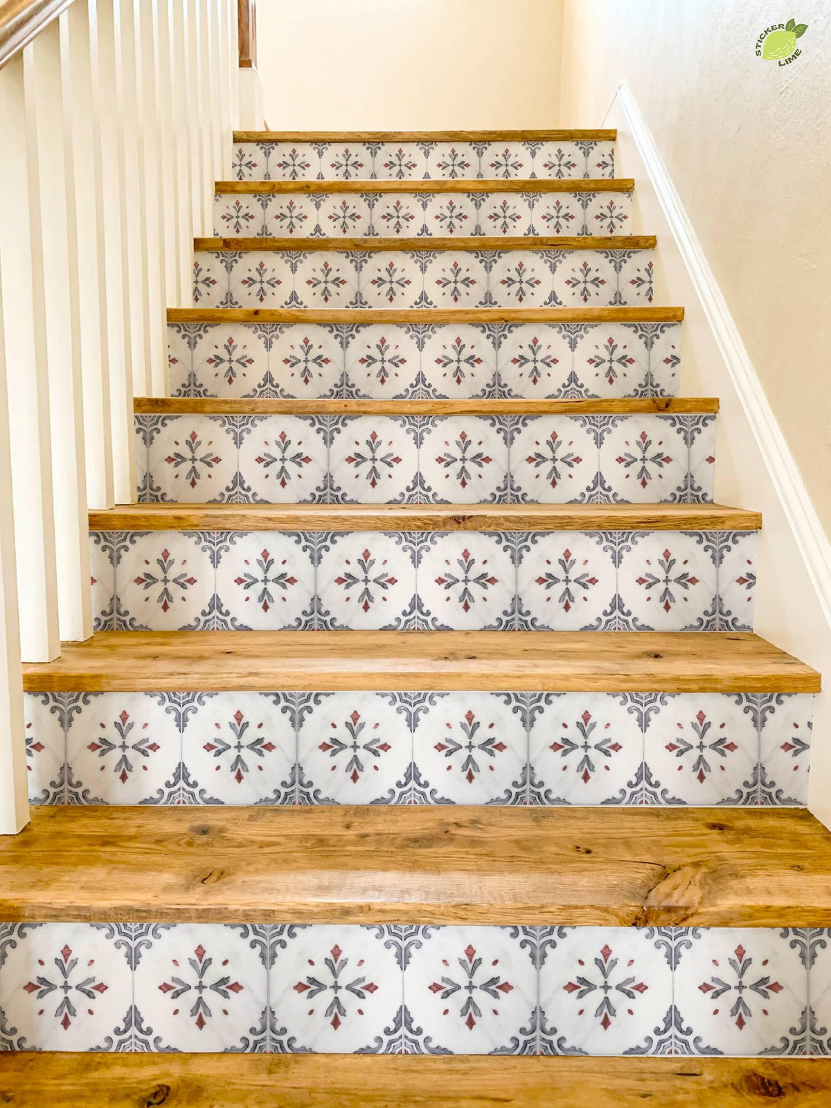 Mediterranean Scrollwork Motif peel and stick stair riser decals, photo 4 of 8