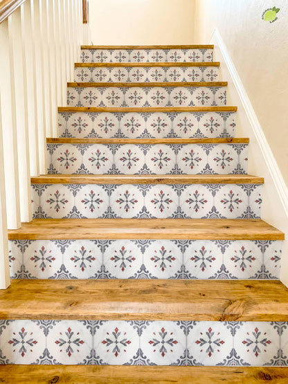 Mediterranean Scrollwork Motif peel and stick stair riser decals, photo 4 of 8