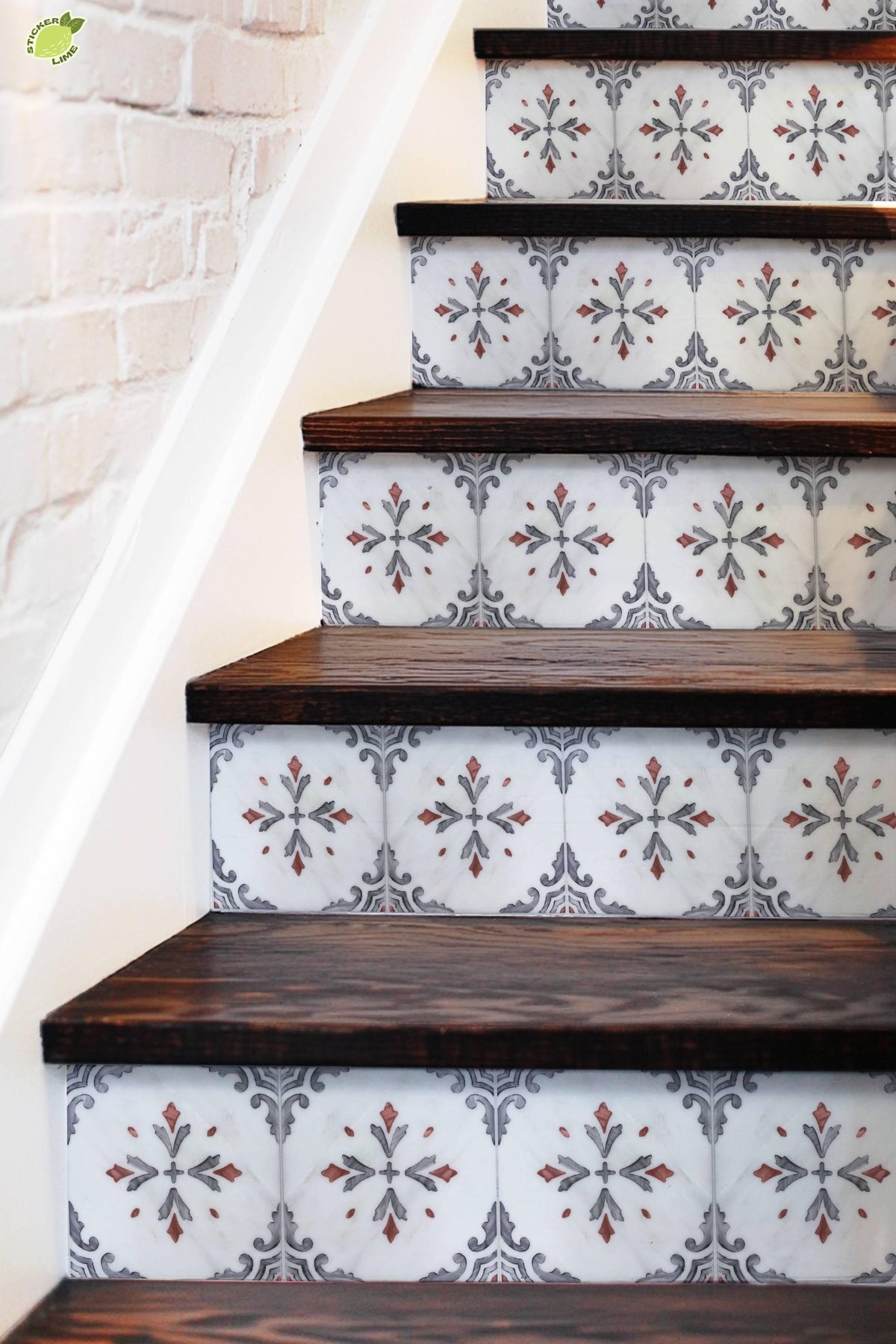Mediterranean Scrollwork Motif peel and stick stair riser decals, photo 5 of 8