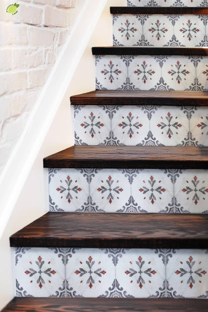 Mediterranean Scrollwork Motif peel and stick stair riser decals, photo 5 of 8