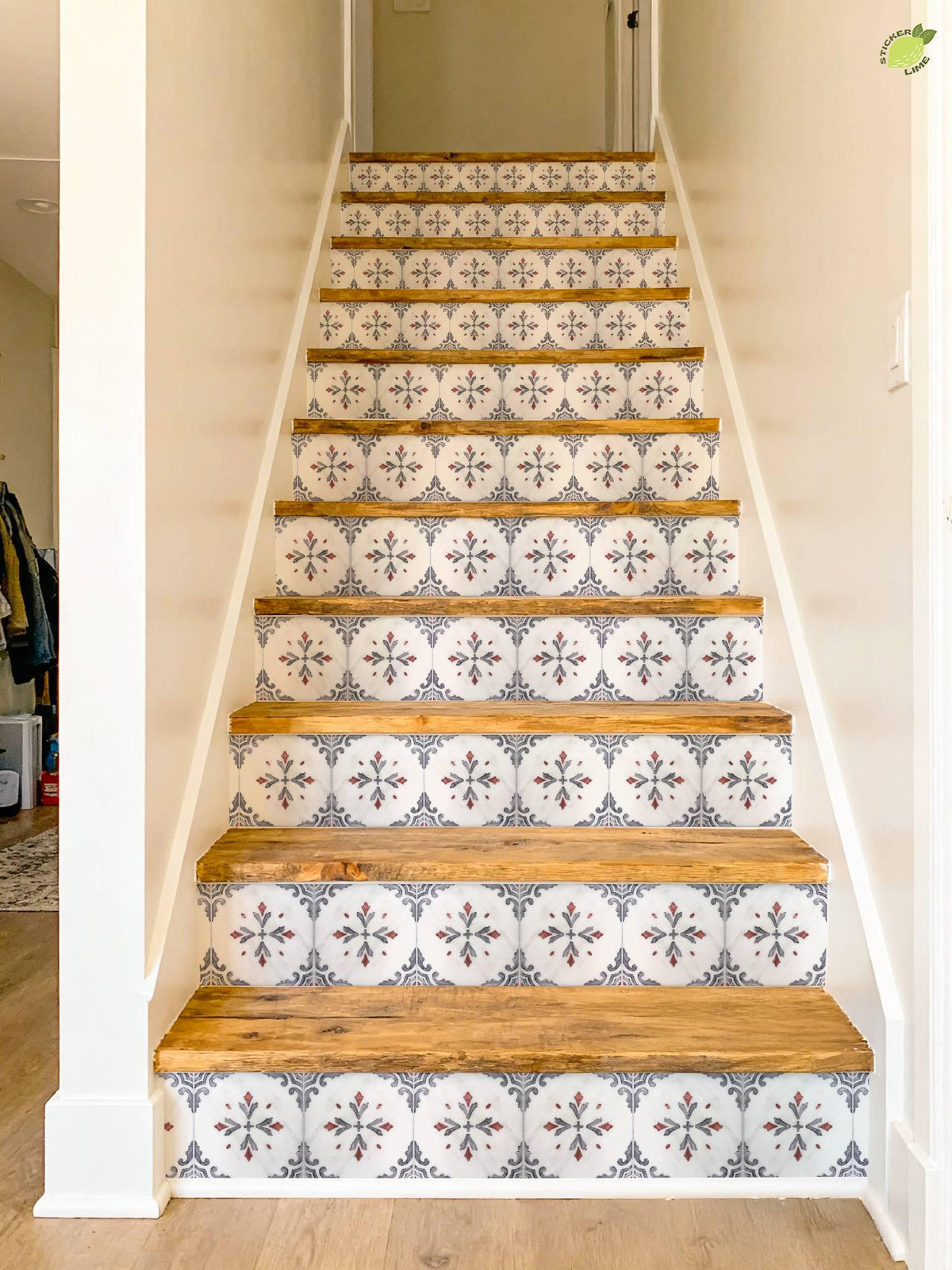 Mediterranean Scrollwork Motif peel and stick stair riser decals, photo 6 of 8