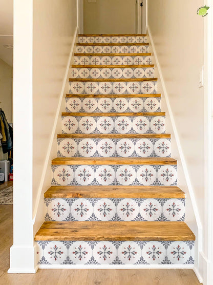 Mediterranean Scrollwork Motif peel and stick stair riser decals, photo 6 of 8
