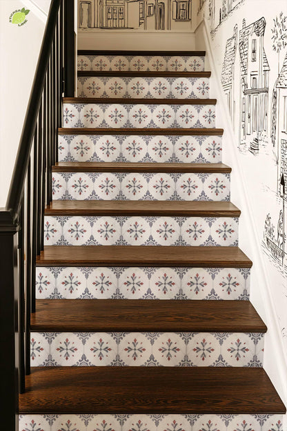 Mediterranean Scrollwork Motif peel and stick stair riser decals, photo 7 of 8