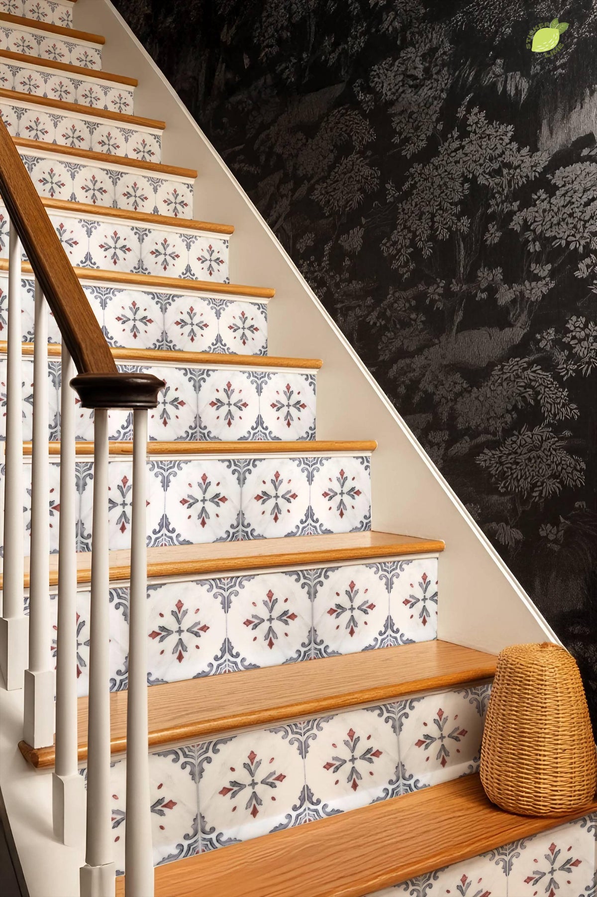 Mediterranean Scrollwork Motif peel and stick stair riser decals, photo 8 of 8