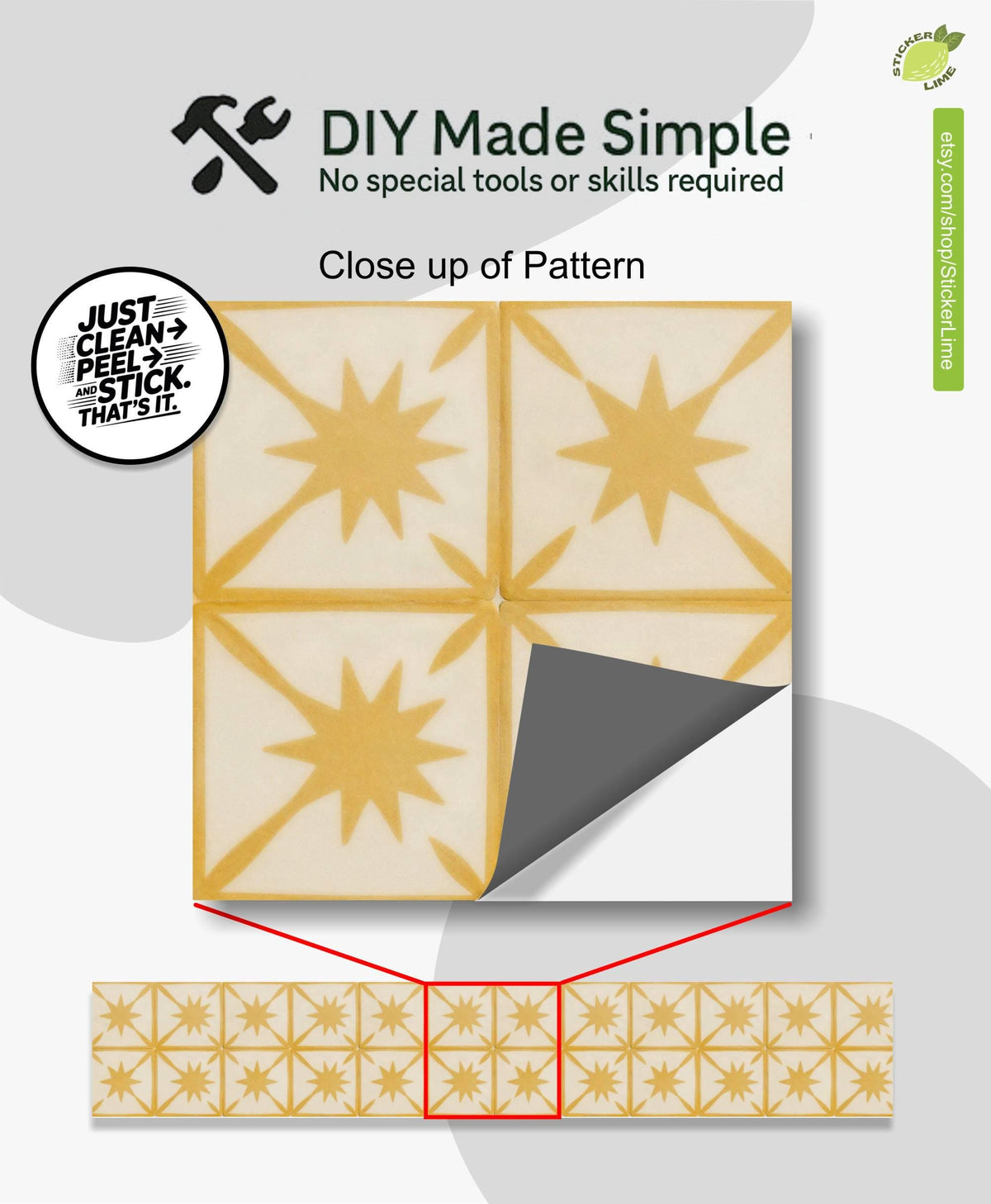 Saffron Macro Starburst Tile peel and stick stair riser decals, photo 2 of 8