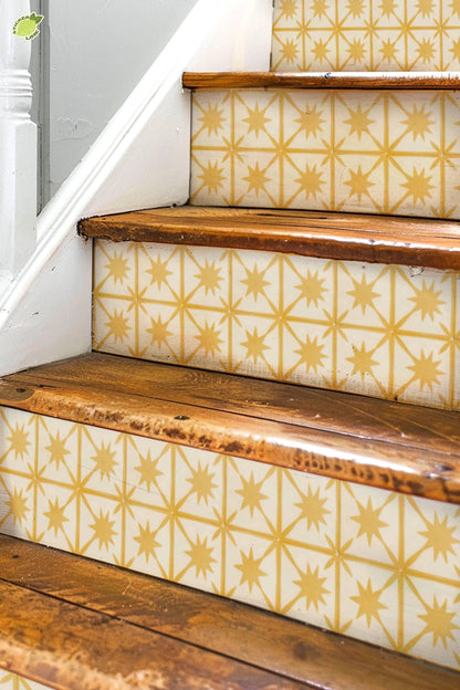 Saffron Macro Starburst Tile peel and stick stair riser decals, photo 3 of 8