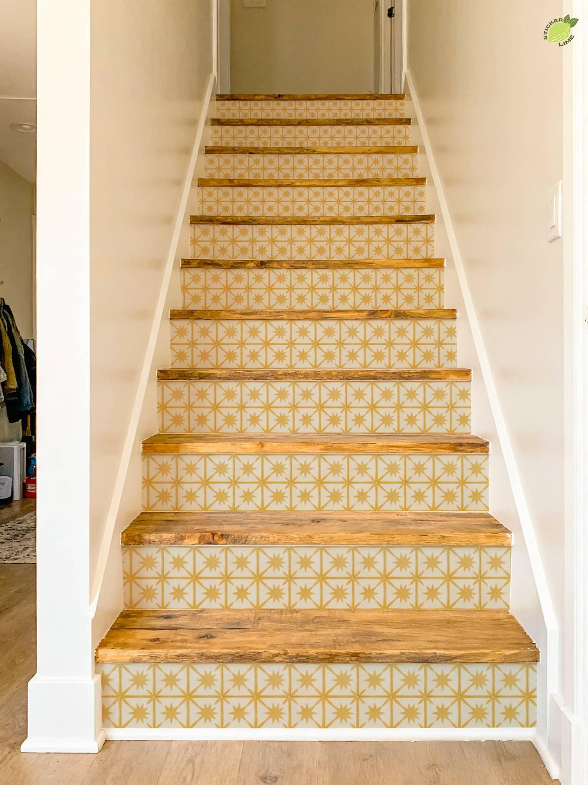 Saffron Macro Starburst Tile peel and stick stair riser decals, photo 6 of 8