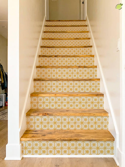 Saffron Macro Starburst Tile peel and stick stair riser decals, photo 6 of 8