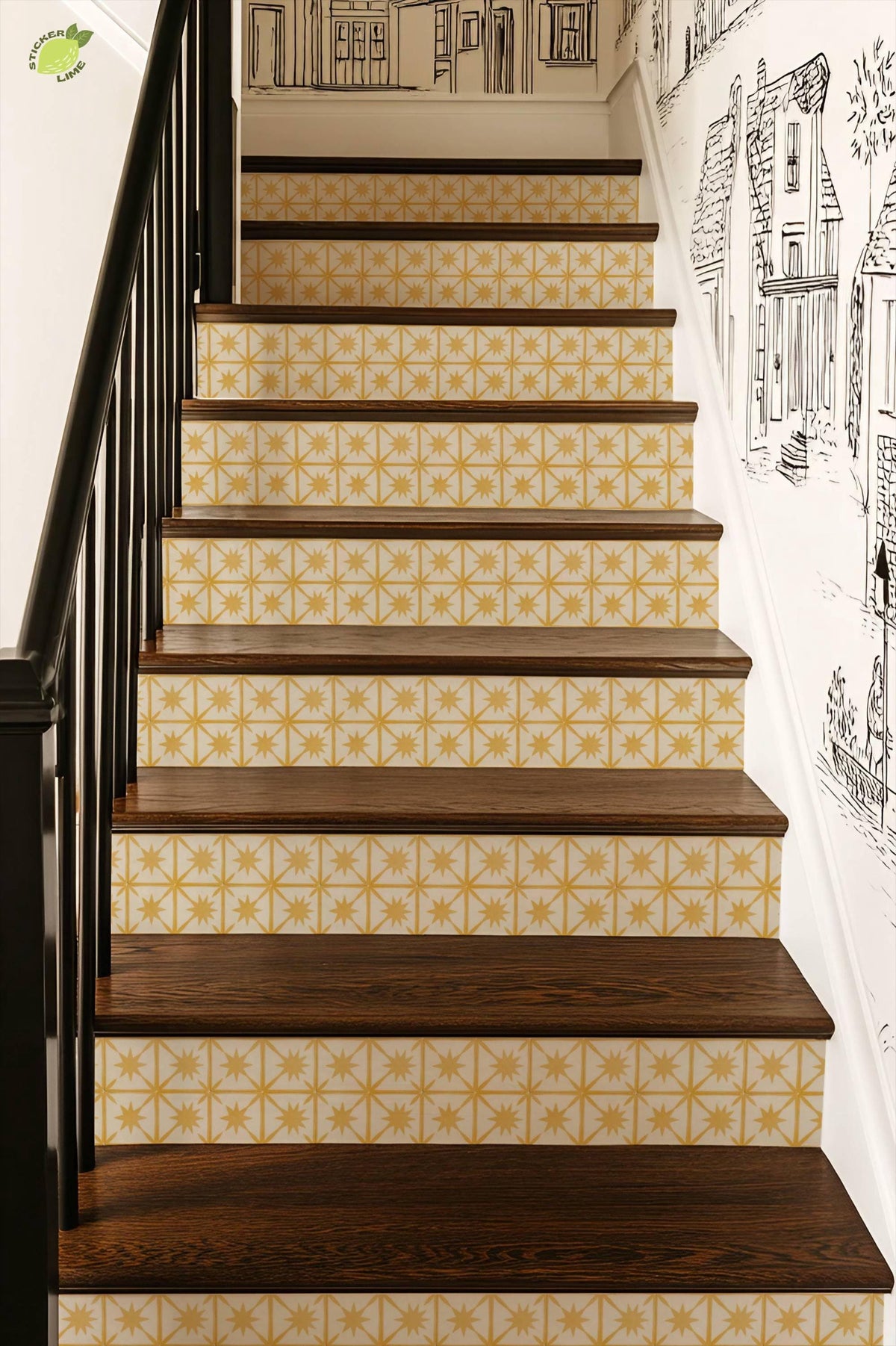 Saffron Macro Starburst Tile peel and stick stair riser decals, photo 7 of 8