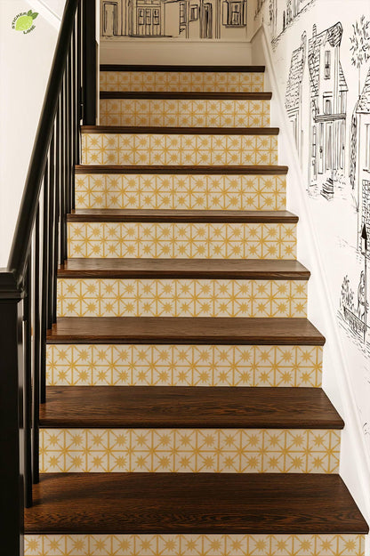 Saffron Macro Starburst Tile peel and stick stair riser decals, photo 7 of 8