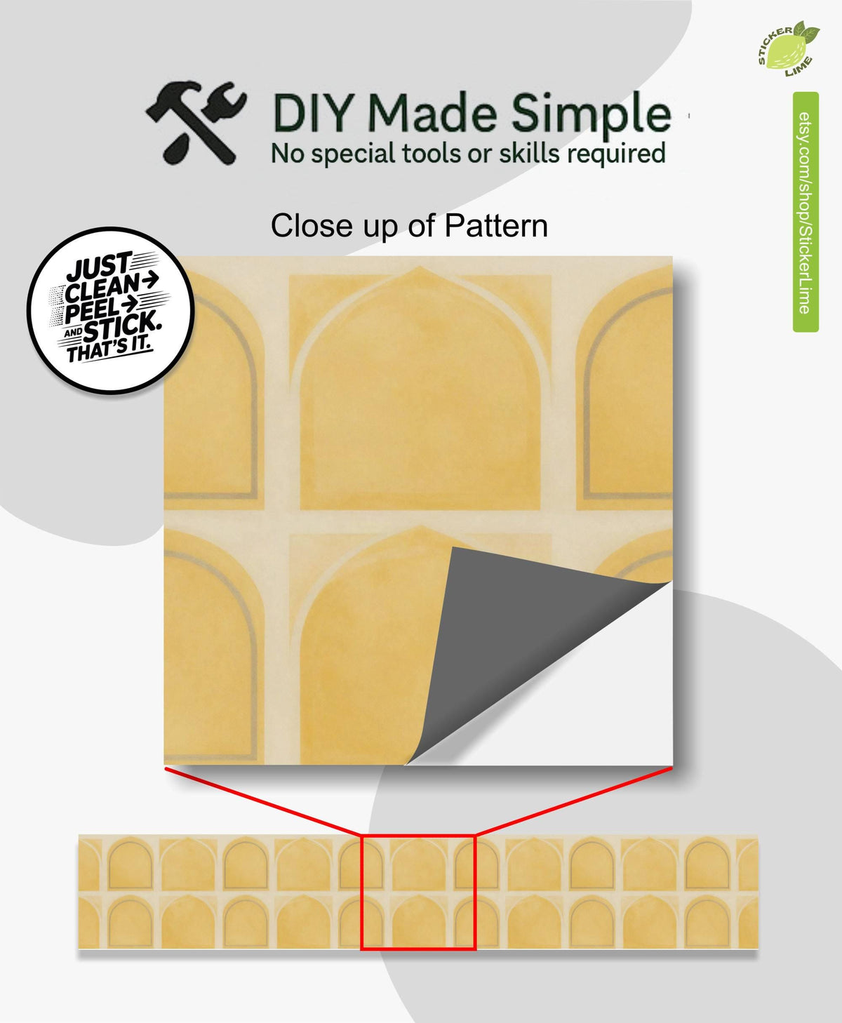 Saffron Oversized Architectural Arch Tile peel and stick stair riser decals, photo 2 of 8