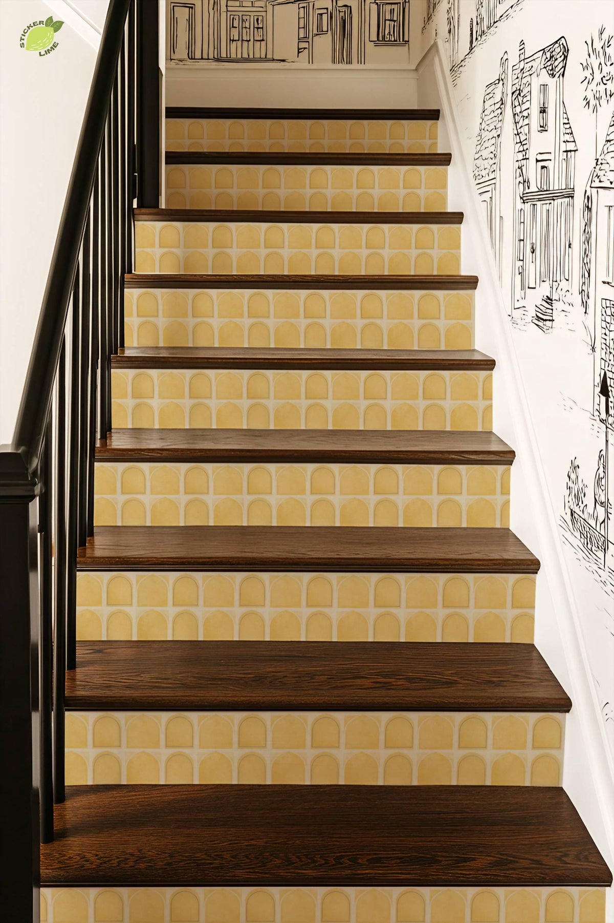 Saffron Oversized Architectural Arch Tile peel and stick stair riser decals, photo 7 of 8