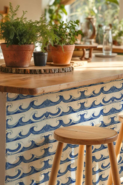 Cobalt Mediterranean Wave peel and stick tile decals