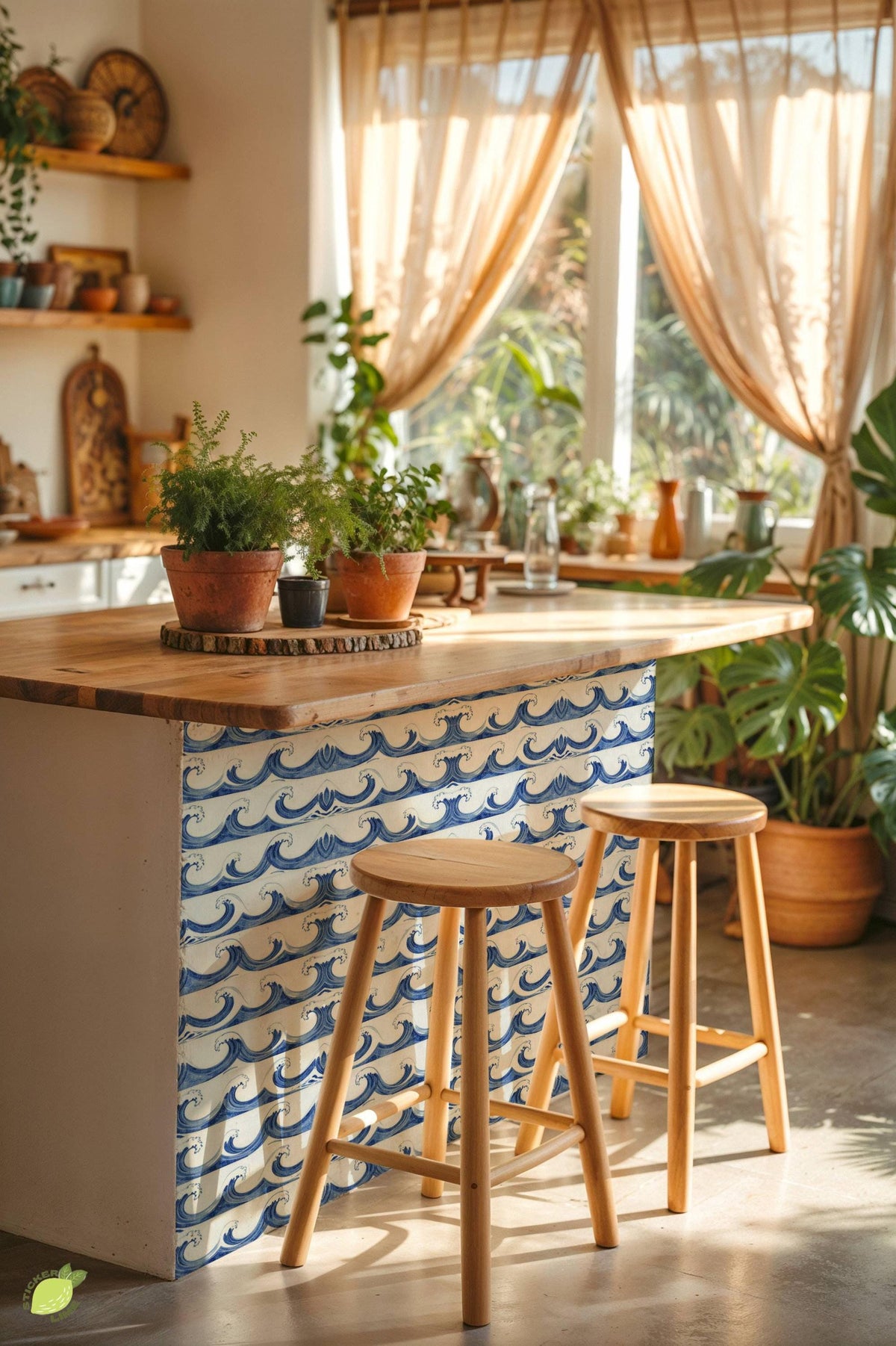 Cobalt Mediterranean Wave peel and stick tile decals, photo 4 of 8