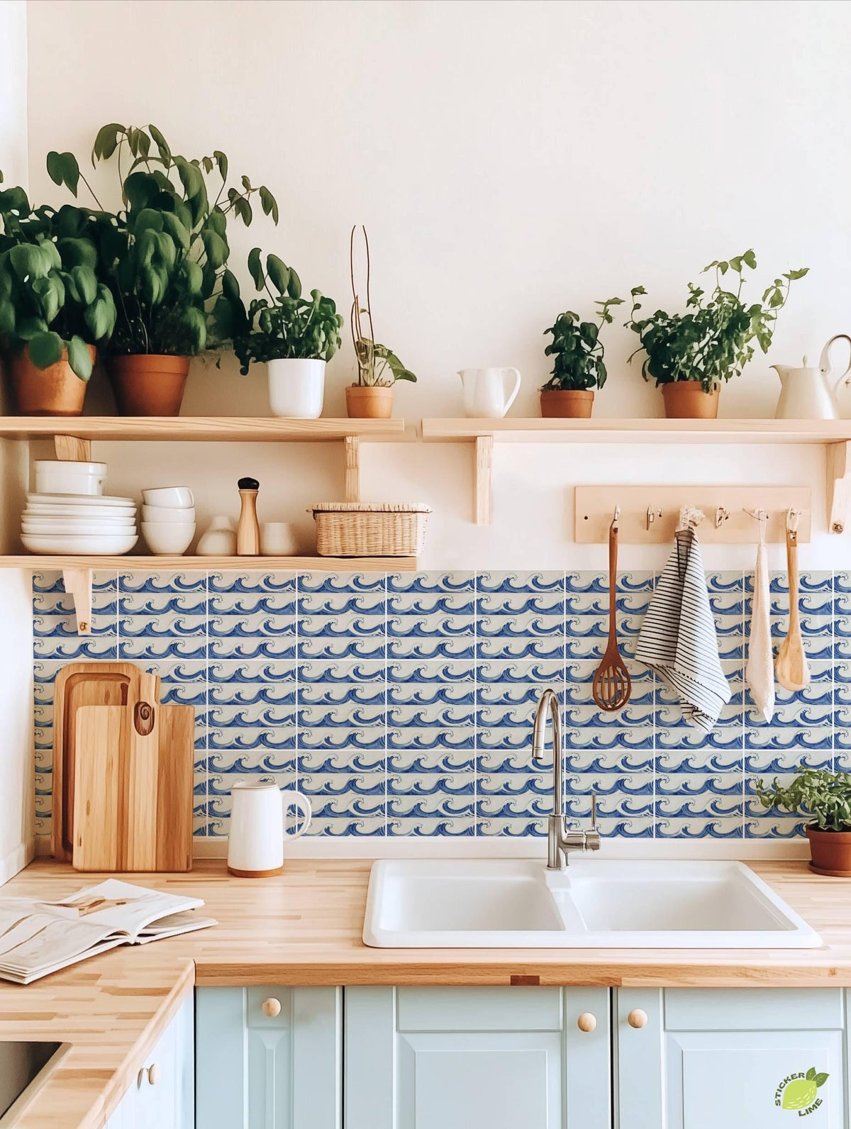 Cobalt Mediterranean Wave peel and stick tile decals, photo 5 of 8