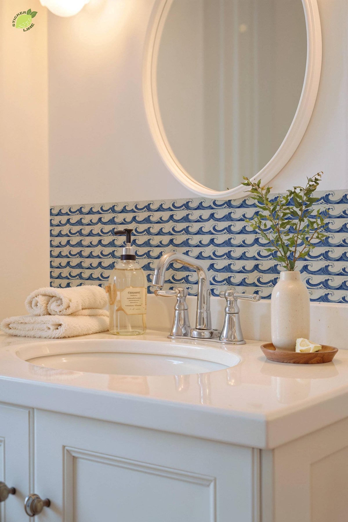 Cobalt Mediterranean Wave peel and stick tile decals, photo 7 of 8
