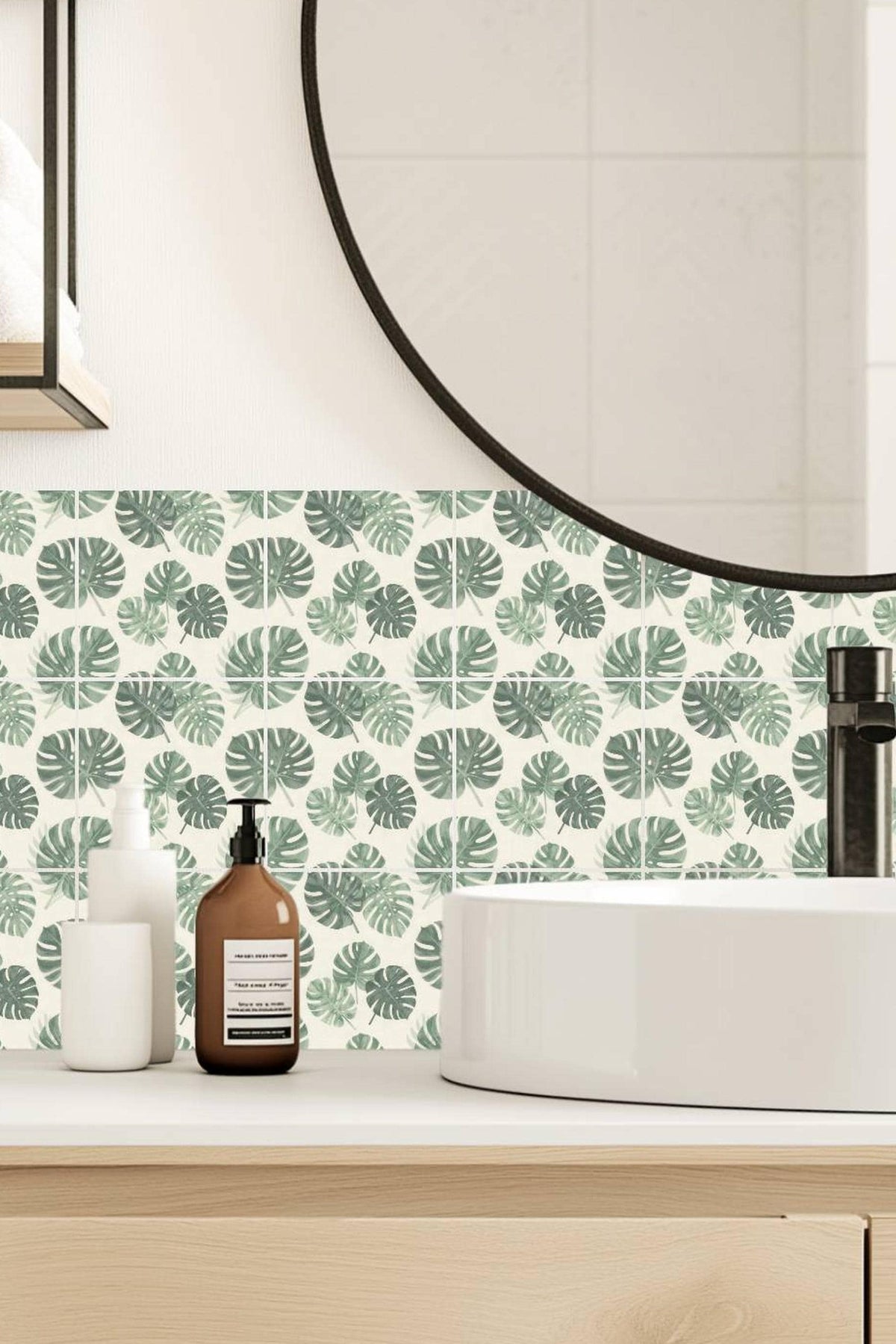 Renter Friendly Sage Botanical Silhouette peel and stick tile decals