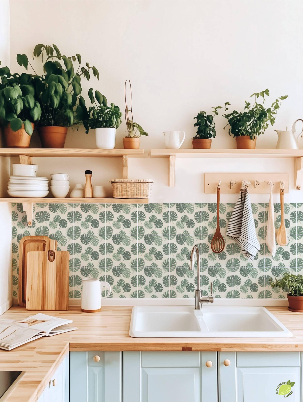 Renter Friendly Sage Botanical Silhouette peel and stick tile decals, photo 5 of 8