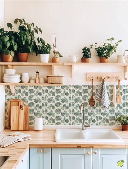 Renter Friendly Sage Botanical Silhouette peel and stick tile decals, photo 5 of 8