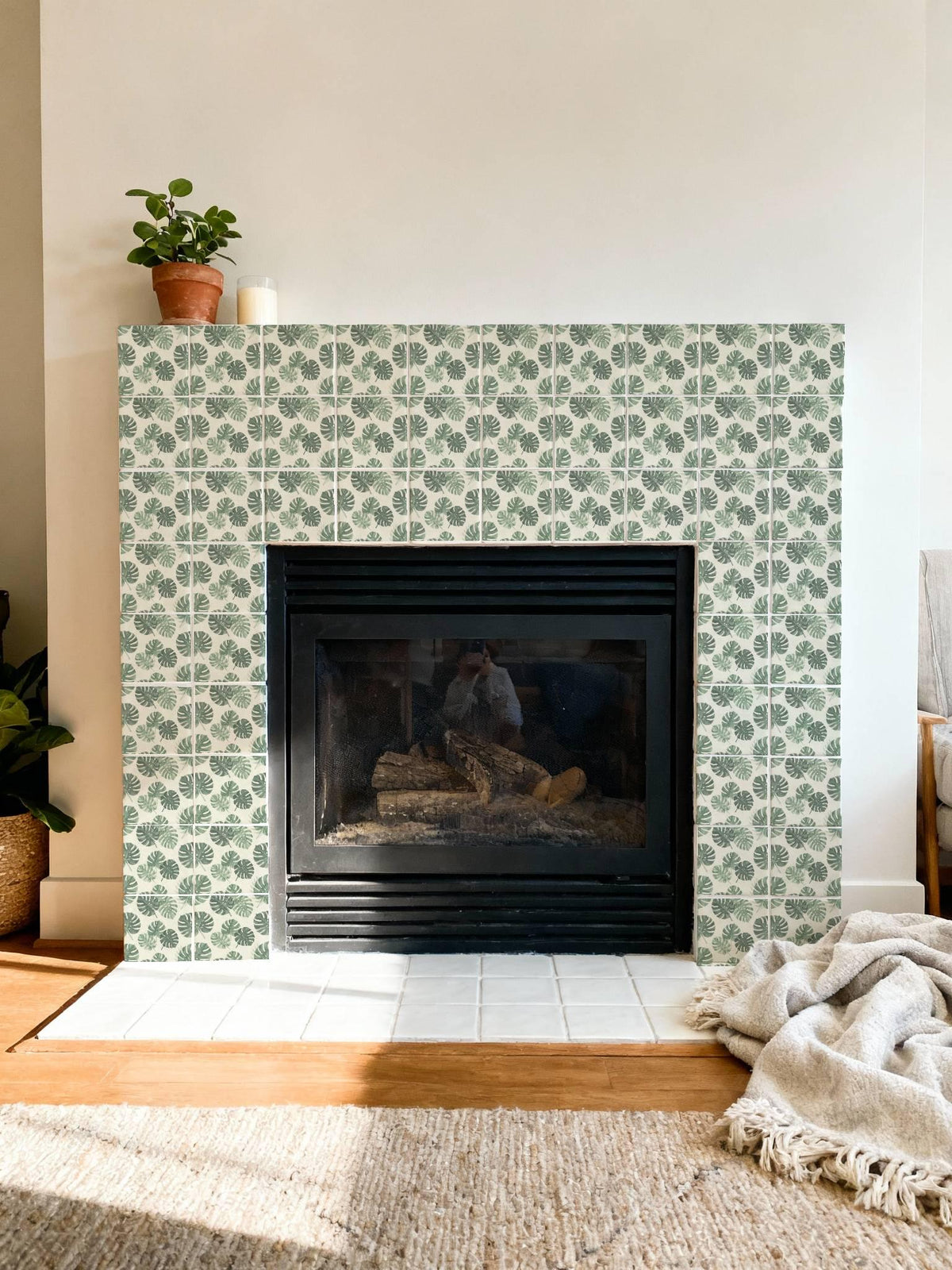 Renter Friendly Sage Botanical Silhouette peel and stick tile decals, photo 6 of 8