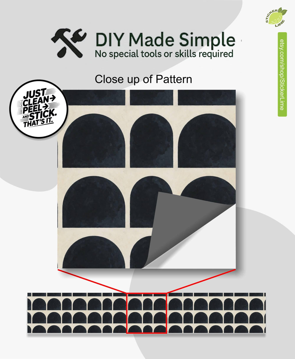 Charcoal Macro Architectural Arch peel and stick stair riser decals, photo 2 of 8