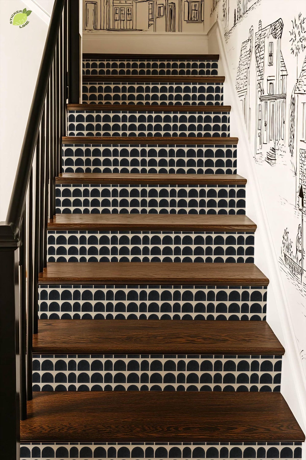 Charcoal Macro Architectural Arch peel and stick stair riser decals, photo 7 of 8