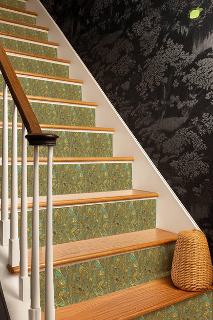 Gilded Art Nouveau Turquoise peel and stick stair riser decals, photo 6 of 8