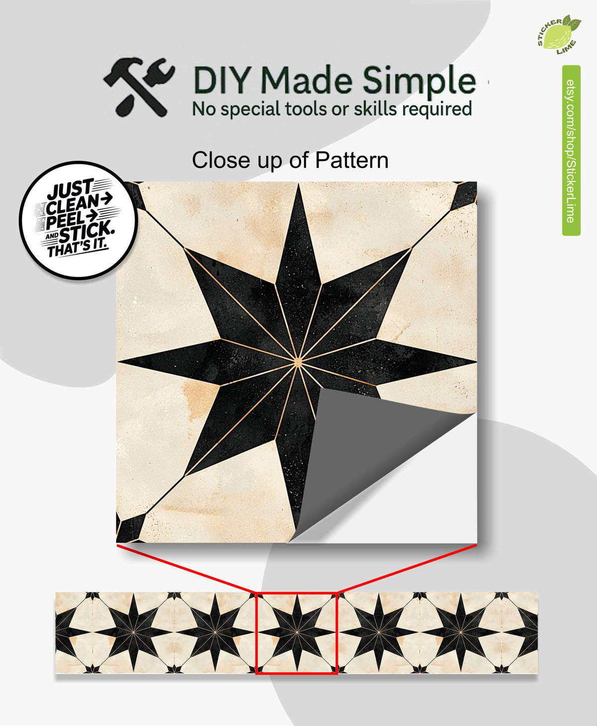 Gold & Black Boho Star peel and stick stair riser decals, photo 2 of 8