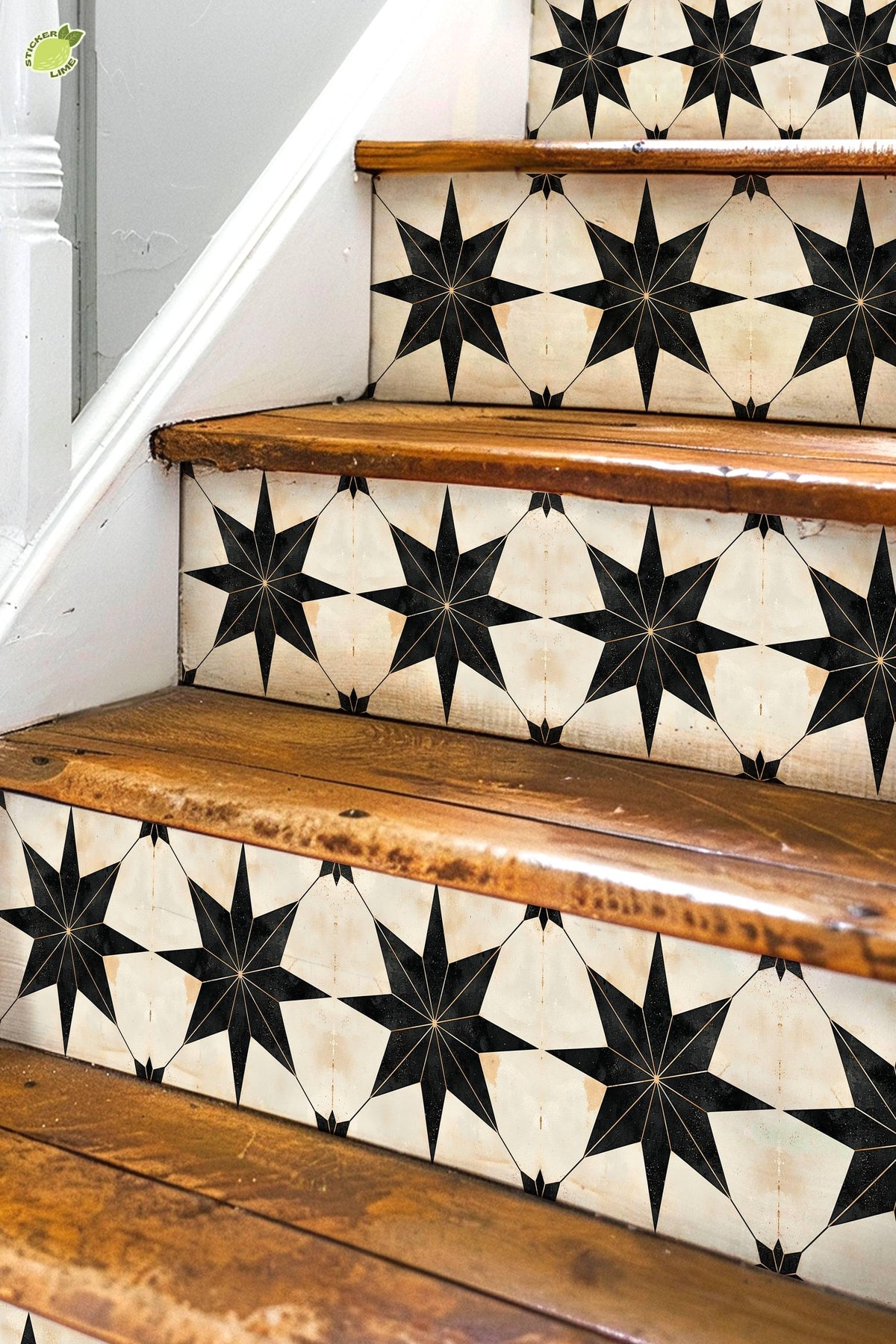 Gold & Black Boho Star peel and stick stair riser decals, photo 3 of 8